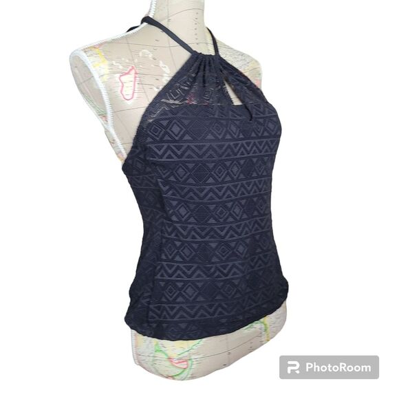 Vintage Y2K APT. 9 Strappy Halter Top Size Medium Black Sheer Lace New Old Stock - Picture 2 of 7